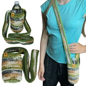 Handmade Multicolor Crochet Water Bottle Holder Bag Wheat Stitch Boho Crossbody
